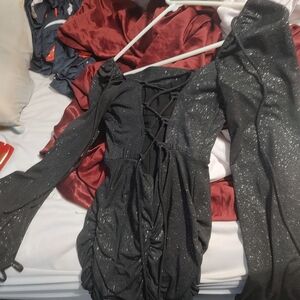 Short black  sparkly dress with a cut out back